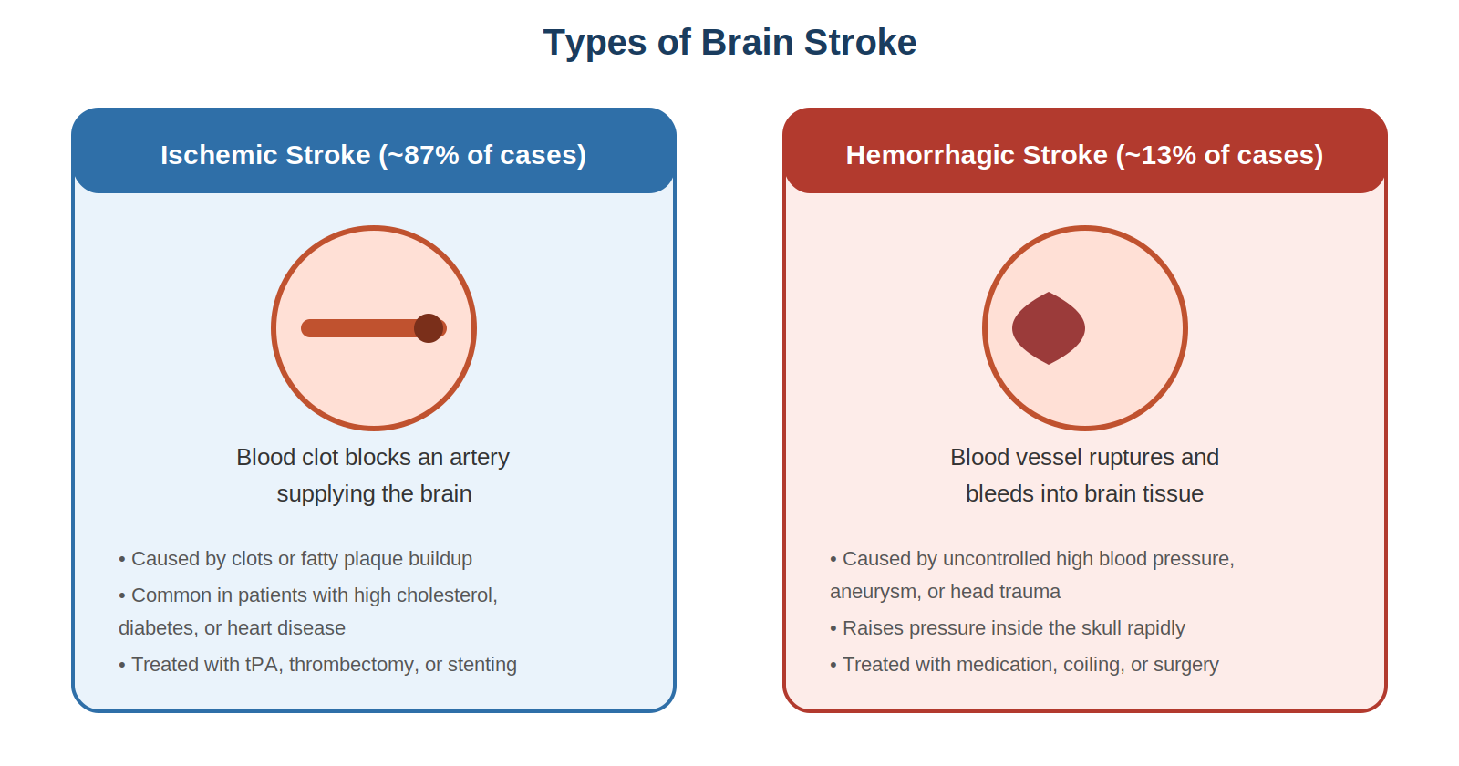 Types of Brain Stroke - Ischemic vs Hemorrhagic Stroke diagram